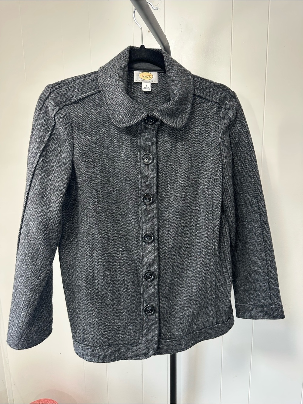 Talbots Dark Gray Herringbone Button-Front Pea Coat cropped.
